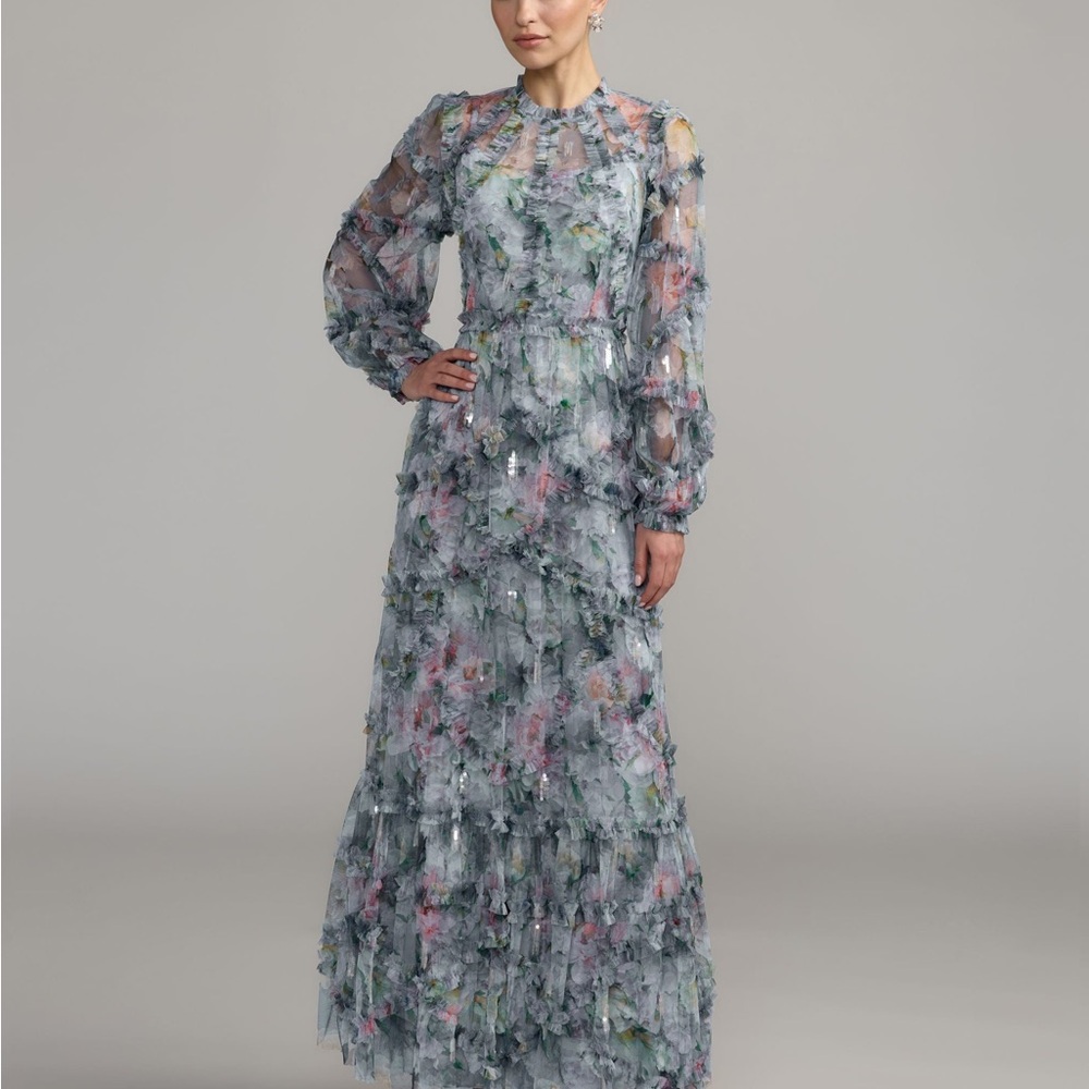 Mac Duggal Multicolor Long Sleeve Dress